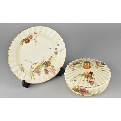 416 - A Royal Worcester Blush Ivory Pot and Cover Together with a Matching Plate