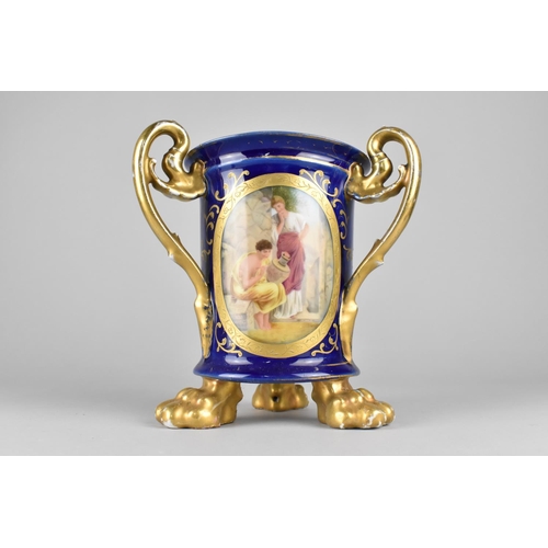 418 - A 19th/20th Century Vienna Porcelain Tyg of Inverted Cylindrical Form Having Hand Painted Cartouche ... 