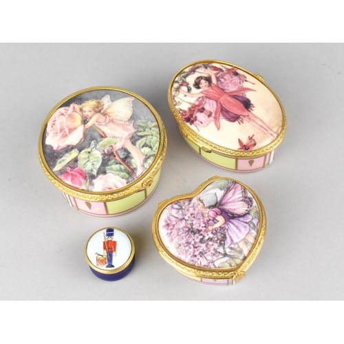 419 - Three Royal Worcester Connoisseur Collection Fairy Decorated Boxes Together with a Halcyon Days Enam... 