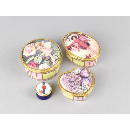 419 - Three Royal Worcester Connoisseur Collection Fairy Decorated Boxes Together with a Halcyon Days Enam... 