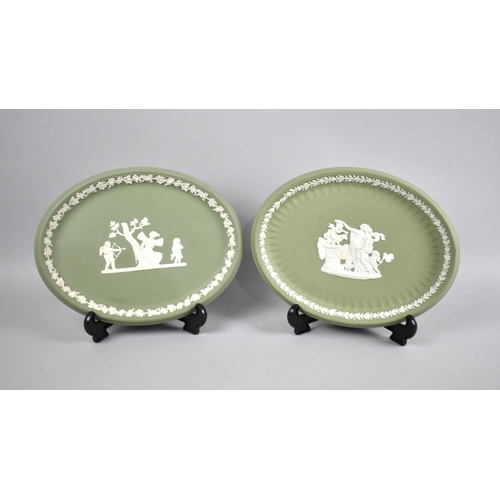 420 - Two Oval Wedgwood Green Jasperware Dishes