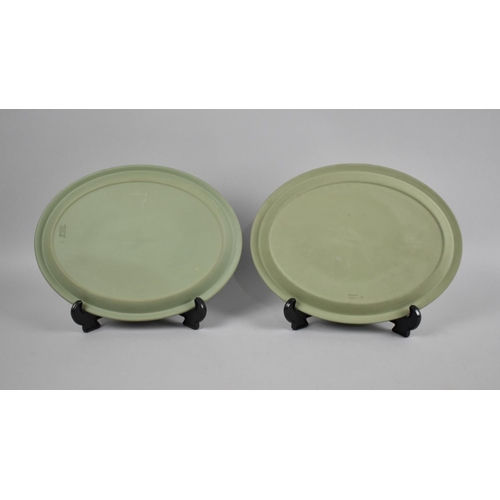 420 - Two Oval Wedgwood Green Jasperware Dishes