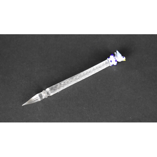 430 - An Early/Mid 20th Century Glass Dip Pen with Bird Finial, 13cms Long