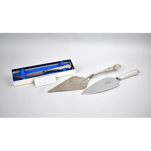 435 - A Silver Handled Kings Pattern Cheese Knife together with two Silver Plated Cake Slices