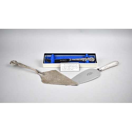 435 - A Silver Handled Kings Pattern Cheese Knife together with two Silver Plated Cake Slices