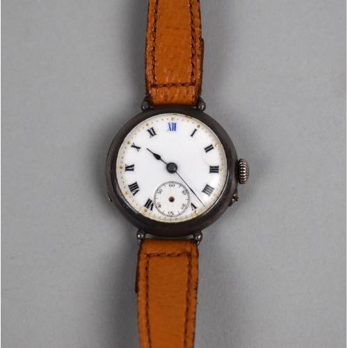 438 - An Early 20th Century Silver Case Wrist Watch with Enamel Face having Roman Numerals and Subsidiary ... 