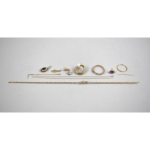 444 - A Collection of Various 9ct gold and Gold Coloured Metal to Include Examples with Mounted Diamonds, ... 