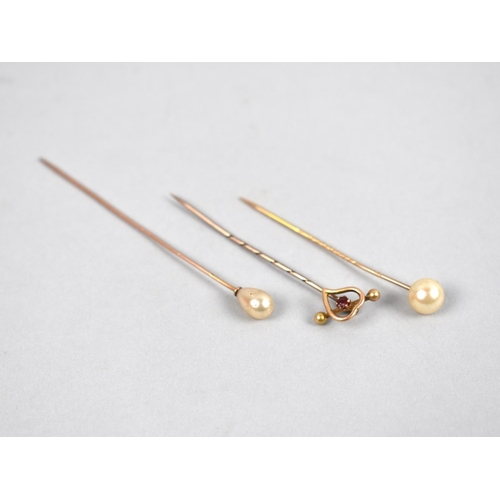 445 - Three Various Hat/Tie Pins to include 15ct Gold Mounted Example, 16ct Gold Mounted Example with Faux... 