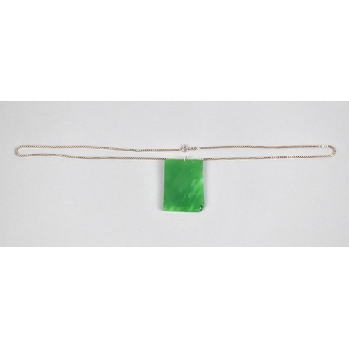 452 - A Large Green Stone Pendant Slab on Silver Chain