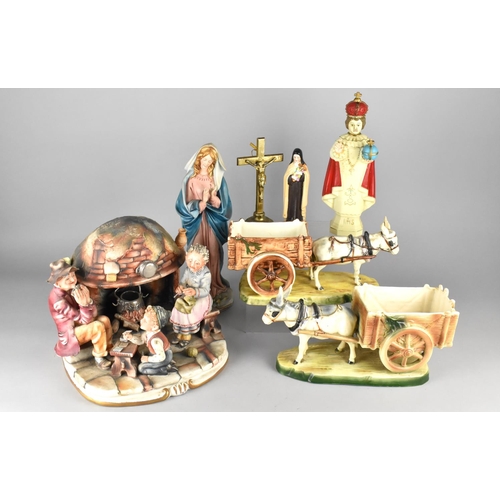 481 - A Collection of Various Continental Ceramics to comprise Capodimonte Figure Group, Figure of Mary et... 