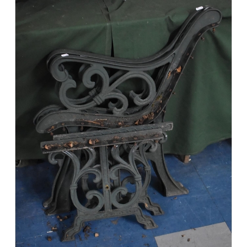 493 - A Pair of Cast Metal Bench Ends with Matching Table Base and a Further Pair of Bench Ends