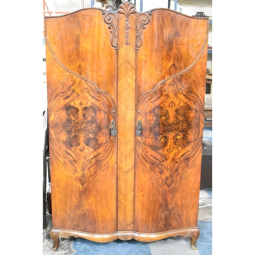 523 - An Early 20th Century Burr Wood Gentleman's Robe with hanging Sections Flanked by Fitted Store, 92x4... 