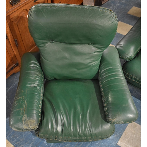 524 - A Mid 20th Century Green Leather and Chromed Tubular Three Piece Suite to comprise Three Seater Sett... 