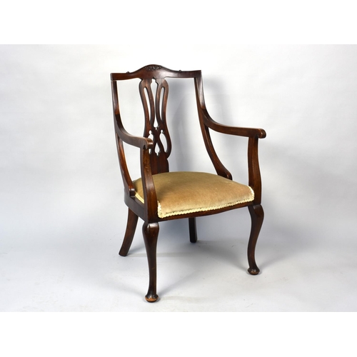 530 - A Mahogany Framed Pierced Back Arm Chair on Short Cabriole Supports