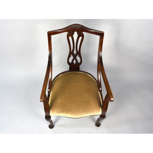 530 - A Mahogany Framed Pierced Back Arm Chair on Short Cabriole Supports