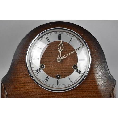 67 - A Mid 20th Century Oak Westminster Chime Mantel Clock with Key