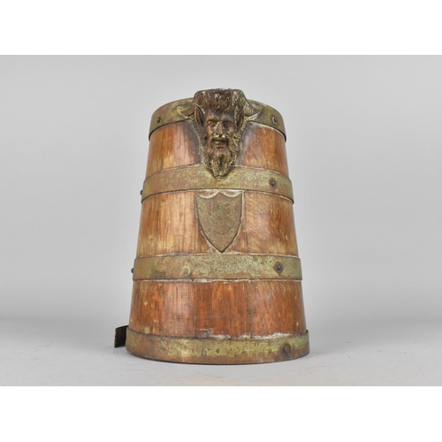 68 - A Vintage Mask Head Wood and Metal Jug for Restoration, Hinged Lid but no Base, 20cms High