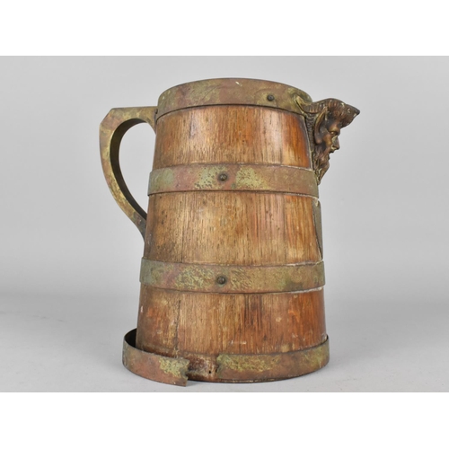 68 - A Vintage Mask Head Wood and Metal Jug for Restoration, Hinged Lid but no Base, 20cms High