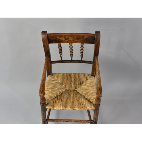 79 - A Late 19th/Early 20th Century Rush Seated Childs High Chair with Spindle Back