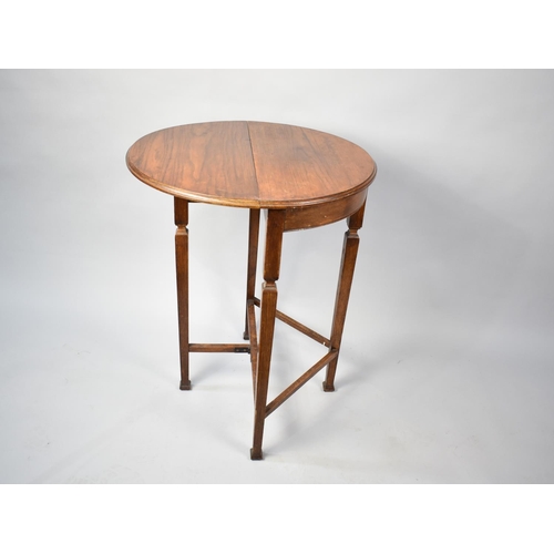 90 - An Edwardian Single Drop Leaf Demilune Side Table on Tapering Square Supports, 60cms Wide