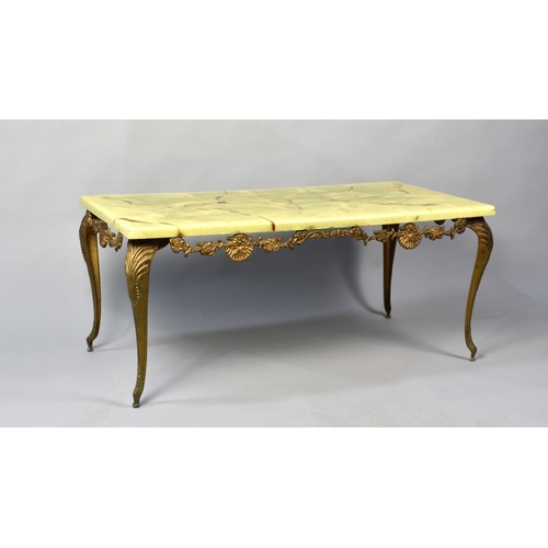 91 - A Mid 20th Century Faux Onyx and Brass Rectangular Coffee Table, 91cms Long