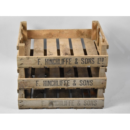 105 - A Set of Three Vintage Wooden Potato Chitting Trays for S Hinchliffe and Son, Each 60cms Long