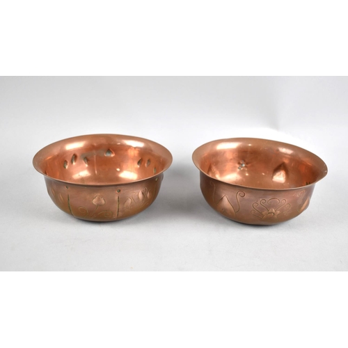 107 - A Pair of Art Nouveau Pressed Copper Bowls, 13cms Diameter