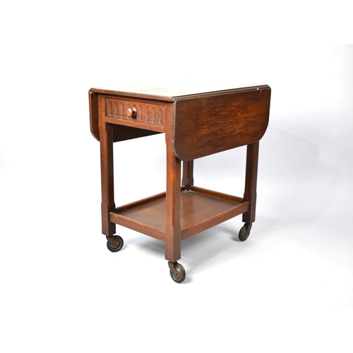 126 - A Mid 20th Century Oak Drop Leaf Two Tier Trolley with Long 