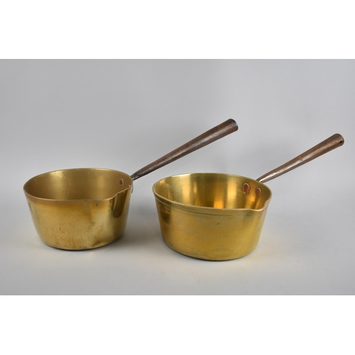 128 - Two Vintage Brass Saucepans with Iron Handles, 18cms Diameter