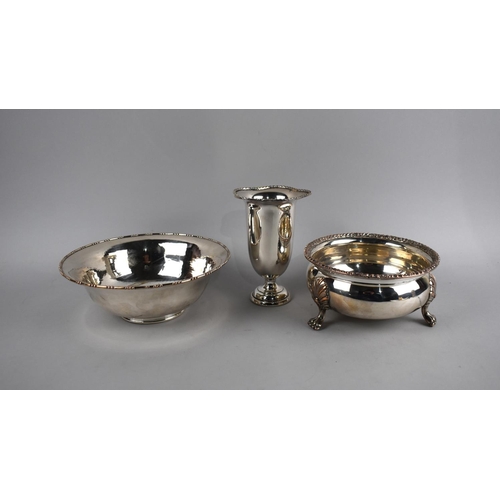 138 - A Collection of Two Silver Plated Bowls and a Vase