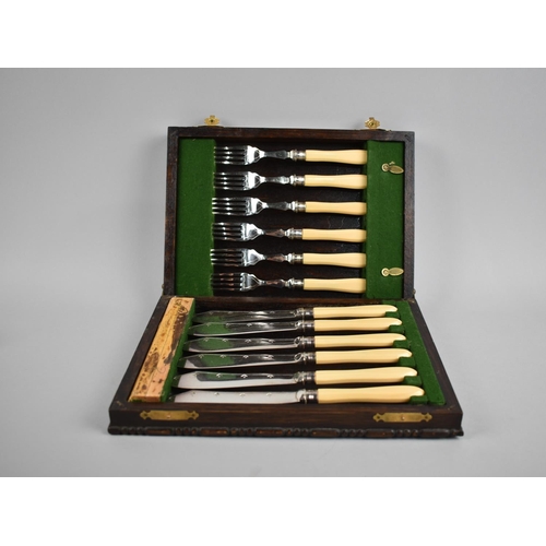 162 - 20th Century Oak Cased Set of Six Fish Knives and Forks