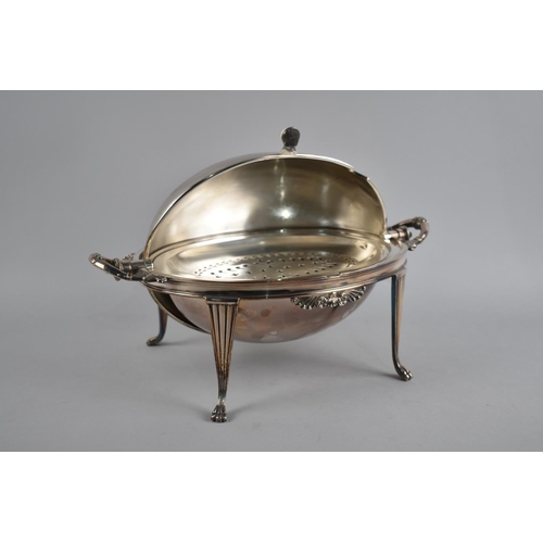 163 - An Edwardian Walker & Hall Silver Plated Kidney/Breakfast Dish on Claw Feet with Hinged Top, 35cms W... 