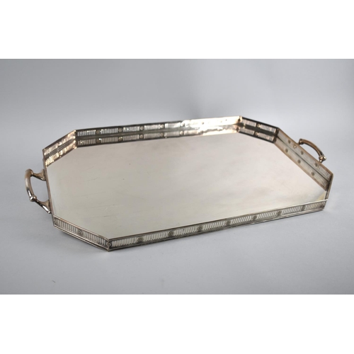 164 - A Mid 20th Century Silver Plated Rectangular Two Handled Drinks Tray with Pierced Gallery, 54cms Wid... 