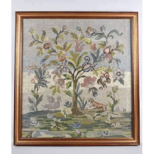 172 - A Gilt Framed Tapestry Depicting Dog and Bird Under Tree, 42x46cms