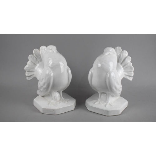 175 - A Pair of White Glazed Ceramic Studies of Fan Tailed Pigeons, 20.5cms High