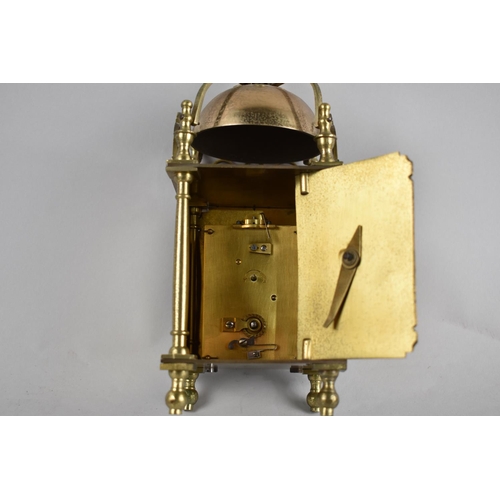 18 - A Reproduction Brass Lantern Clock with Key, 23cms High