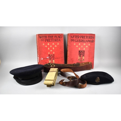 185 - A Small Collection of Various Militaria to include Beret, Canvas Belt, Sam Browne Leather Belt, Two ... 