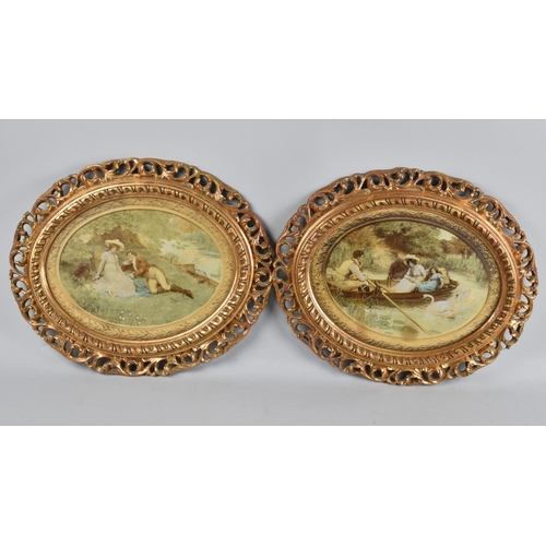 186 - A Pair of Mid 20th Century Oval Gilt Framed Prints, 36x30cms Max