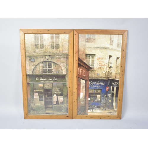 198 - A Pair of Pine Framed French Prints of Shops, Each 39cms by 80cms