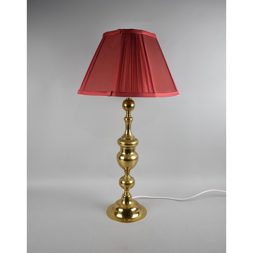 210 - A Modern Brass Table Lamp and Shade, Overall Height 60cms