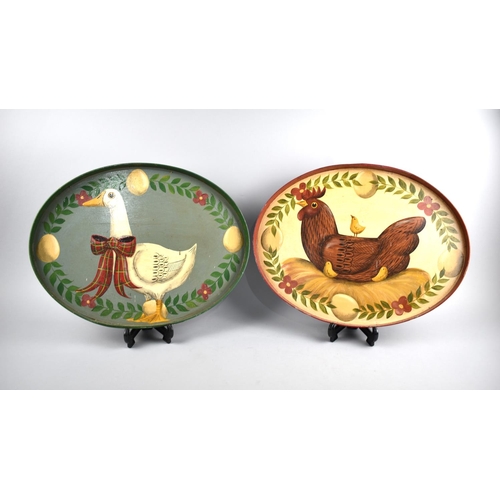 216 - A Pair of Hand Painted Trays, Stubbs Hunk Design 1995, 42cms Long