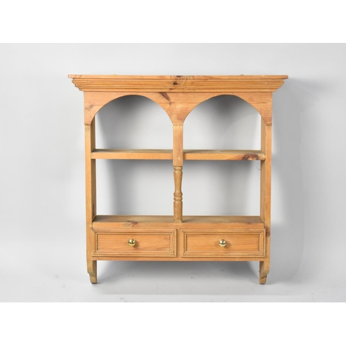 226 - A Modern Pine Wall Hanging Shelf Unit with Two Drawers, 70cms Wide