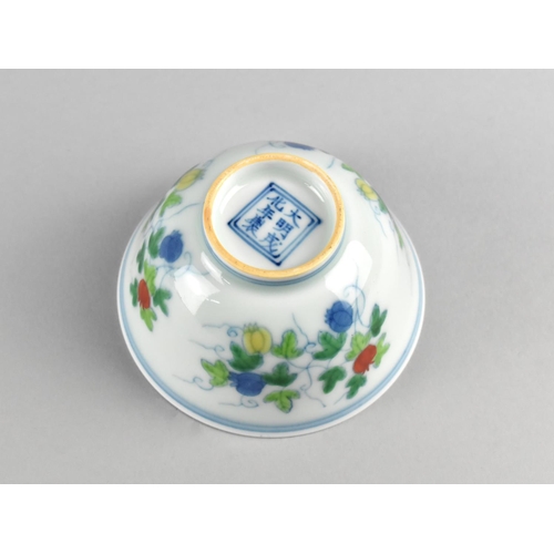 238 - A Chinese Porcelain Doucai Pomegranate Pattern Tea Bowl with Ming Six Character Mark to Base, 8cms D... 