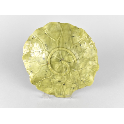 242 - A Lotus Hardstone Lotus Leaf Dish, 25cm Diameter