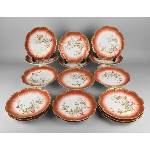 254 - An Early 20th Century Limoges Porcelain Fruit Set to Comprise Six Pedestal Dishes and Eleven Plates ... 