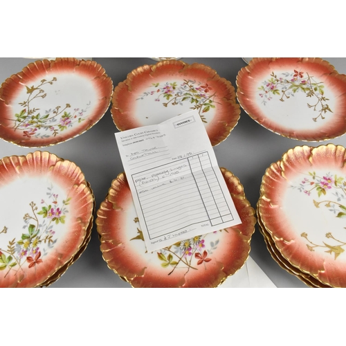 254 - An Early 20th Century Limoges Porcelain Fruit Set to Comprise Six Pedestal Dishes and Eleven Plates ... 