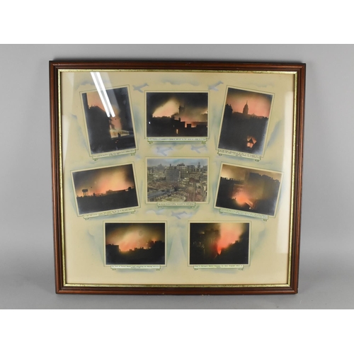 255 - A Framed 'Blitz' College of Eight WWII Period Photos Detailing Bomb Damage and Fires, Titled 'Fires ... 