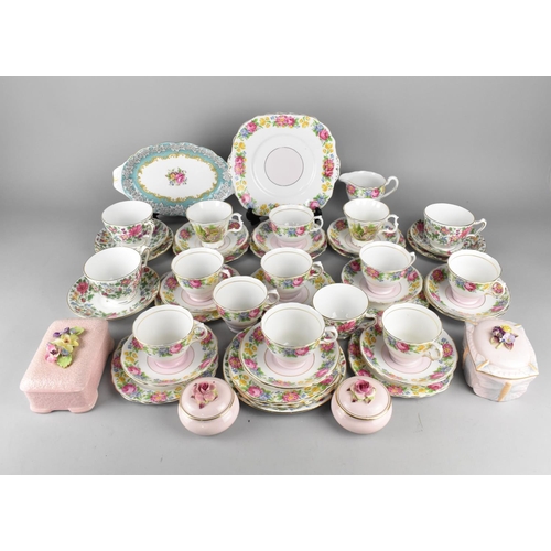 258 - A Colclough Pink, White and Floral Trim Tea Set to Comprise Cups, Saucers, Side Plates, Cake Plate, ... 