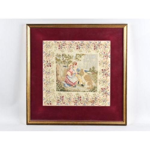 265 - A Framed Tapestry, Courting Couple, Subject 40cm Square