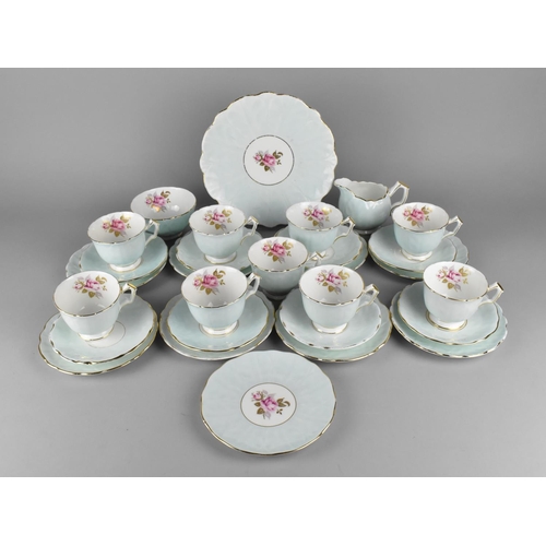 267 - An Aynsley Tea Set Decorated with Rose Spray on Blue Ground to Comprise  Nine Cups, Nine Side Plates... 